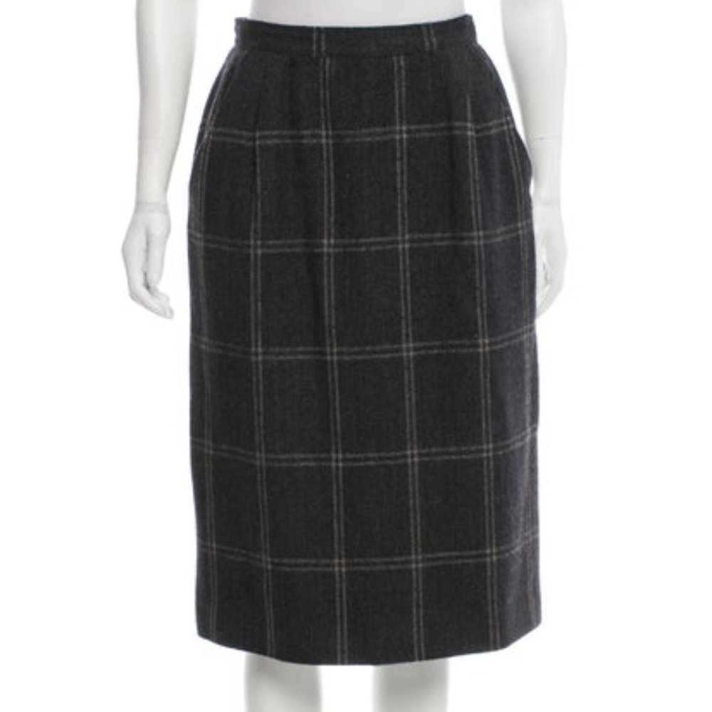 Vintage Gucci Plaid Pencil Skirt Wool Cashmere